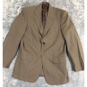 Perry Ellis Mens Brown Striped Blazer Jacket Size 40 Single-Breasted 2 Button